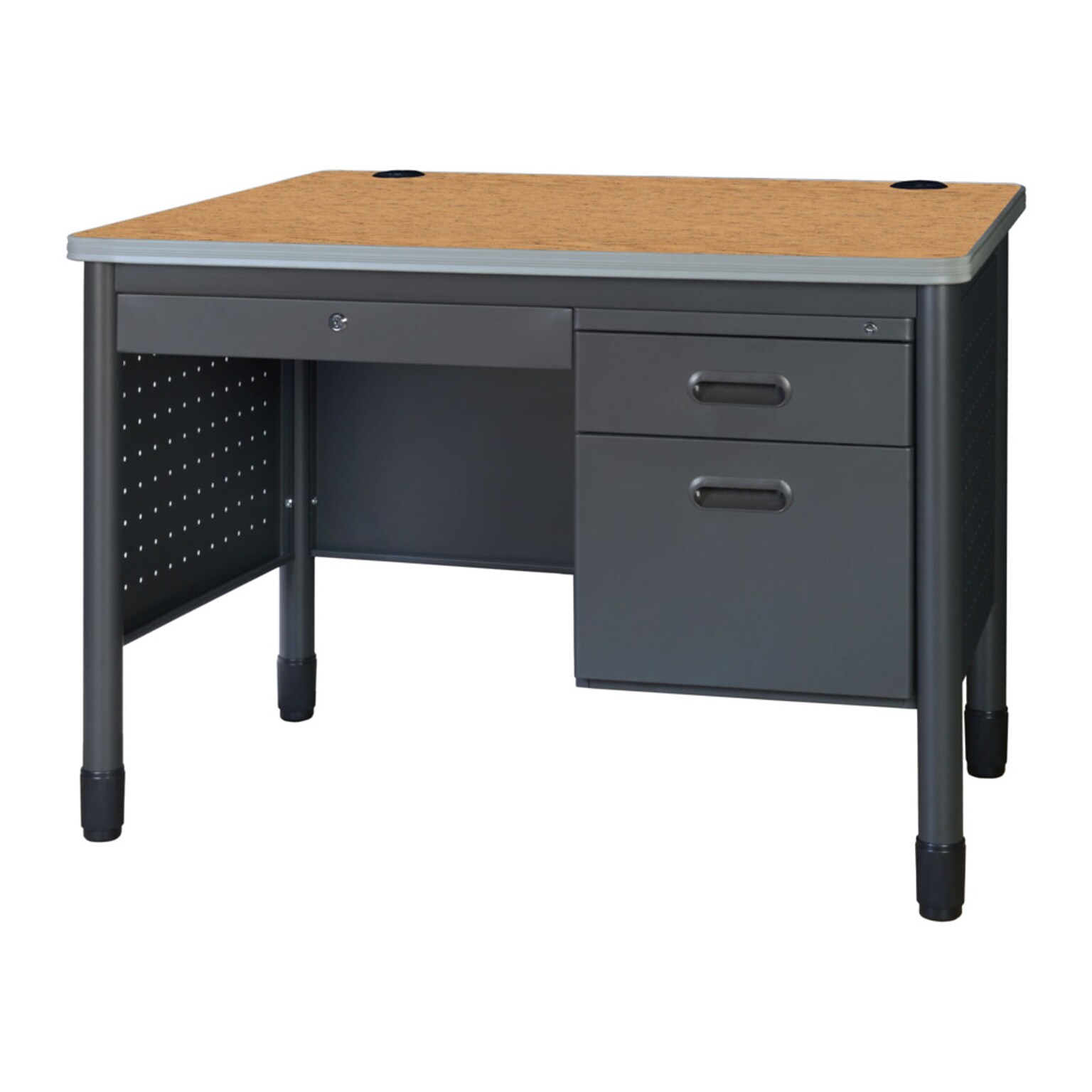 Regency Mesa Steel Single Pedestal Teachers Office Desk w/ Center Drawer, 48 x 30, Medium Oak (66348SPCDMO)