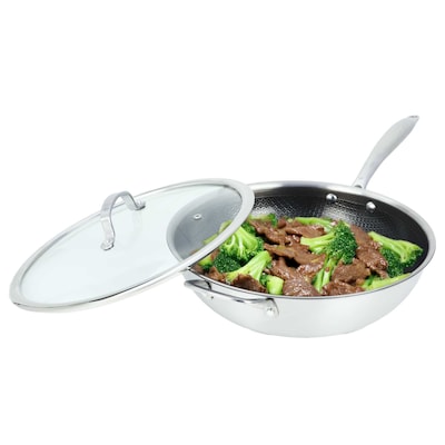 Brentwood 12" Wok With Glass Lid, Stainless Steel (B-WH30L)