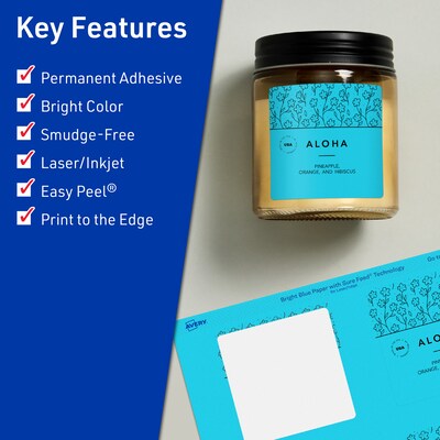Avery Printable Square Multipurpose Labels, 2.75 x 2.75, Bright Blue, 60/Pack (94109)