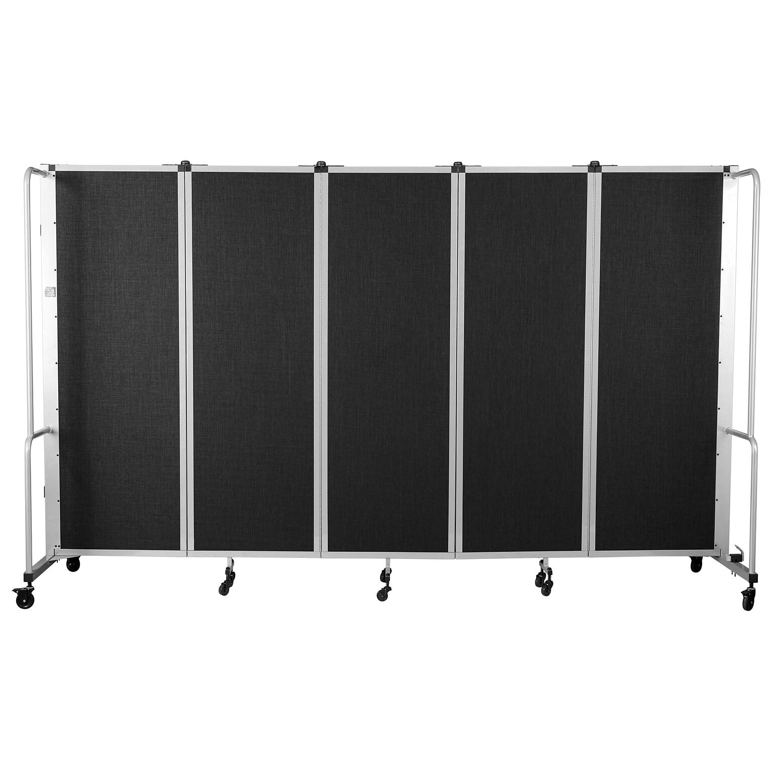 National Public Seating Robo Series 5-Panel Folding Mobile Room Divider, 72H x 118W, Black Fabric (RDG6-5PT10)