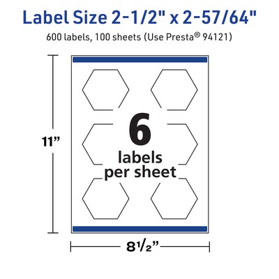 Avery TrueBlock Laser/Inkjet Decorative Edge Multipurpose Labels, 2-1/2" x 2-57/64", White, 600/Box (94121)