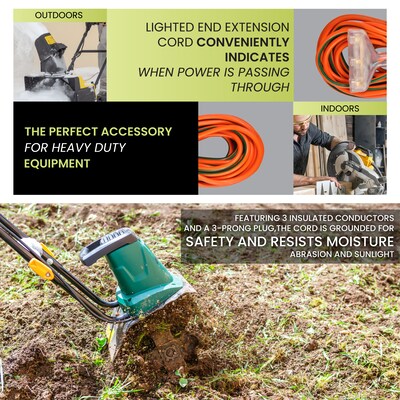 GoGreen Power 100' Indoor/Outdoor Extension Cord, 3-Outlet, 12 AWG, Orange (GG-15200)