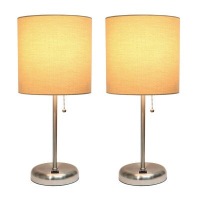 Creekwood Home Oslo Duo 19.5 LED Table Lamp with USB Port, Brushed Steel/Tan Shade, 2/Set (CWT-2012