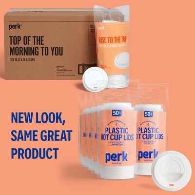 Perk™ Plastic Hot Cup Lid, 10/12/16 Oz., White, 500/Carton (PK54369CT)