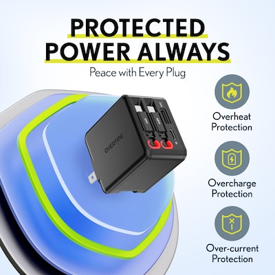 Overtime D36 4-in-1 USB-A/USB-C Wall Charger with USB-C/Lightning Cable, Black (OCAH36CCBK)