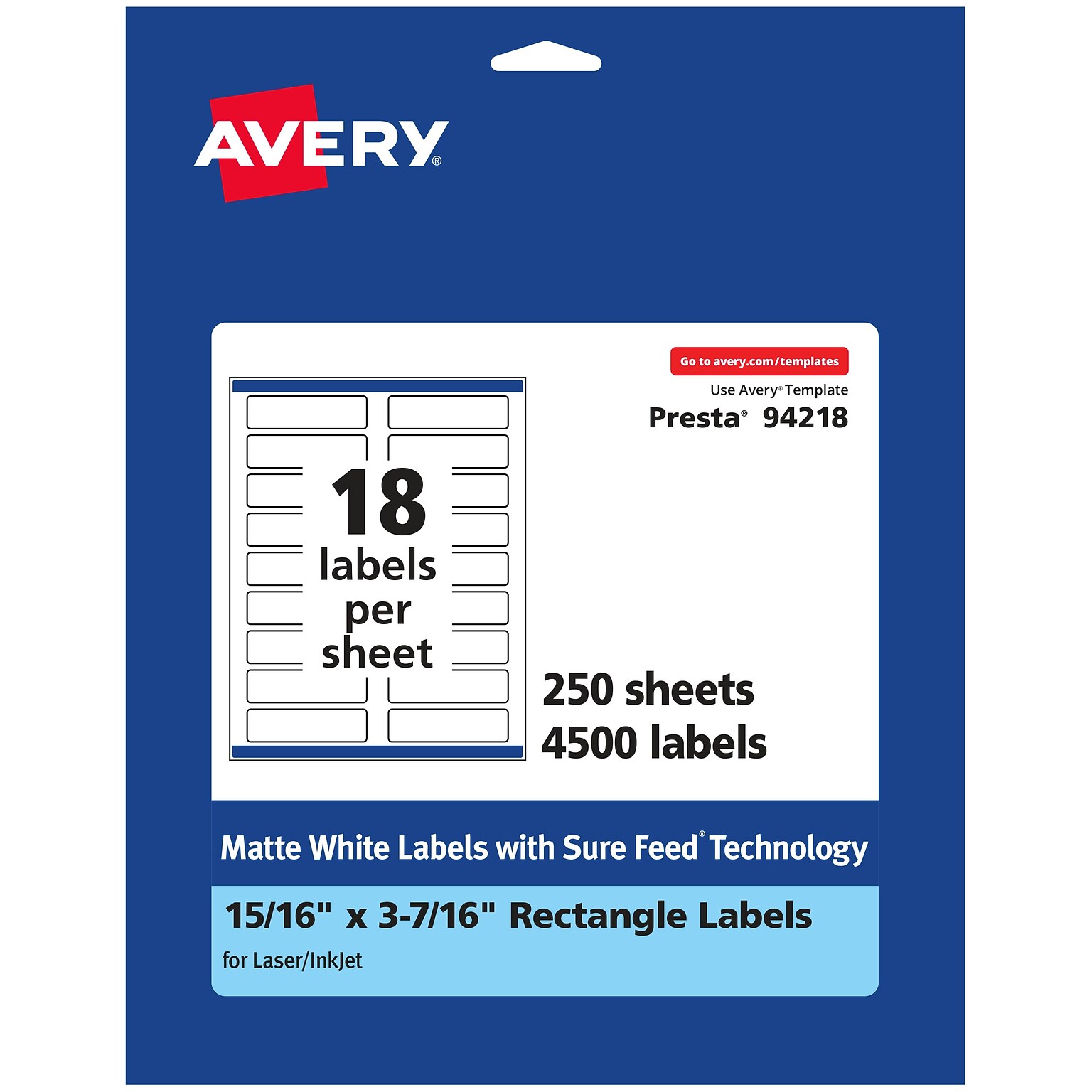 Avery Laser/Inkjet Multipurpose Labels, 3.4375  x 0.9375, Matte White, 4500/Box (94218)