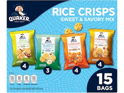 Quaker Gluten Free Sweet and Savory Mix Rice Crisps, 12.02 oz., 15 Bags/Box (57840)