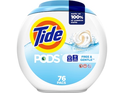 Tide PODS Free & Gentle HE Laundry Detergent Capsule, Coldwater Clean, 63 Oz., 76/Pack (09488)