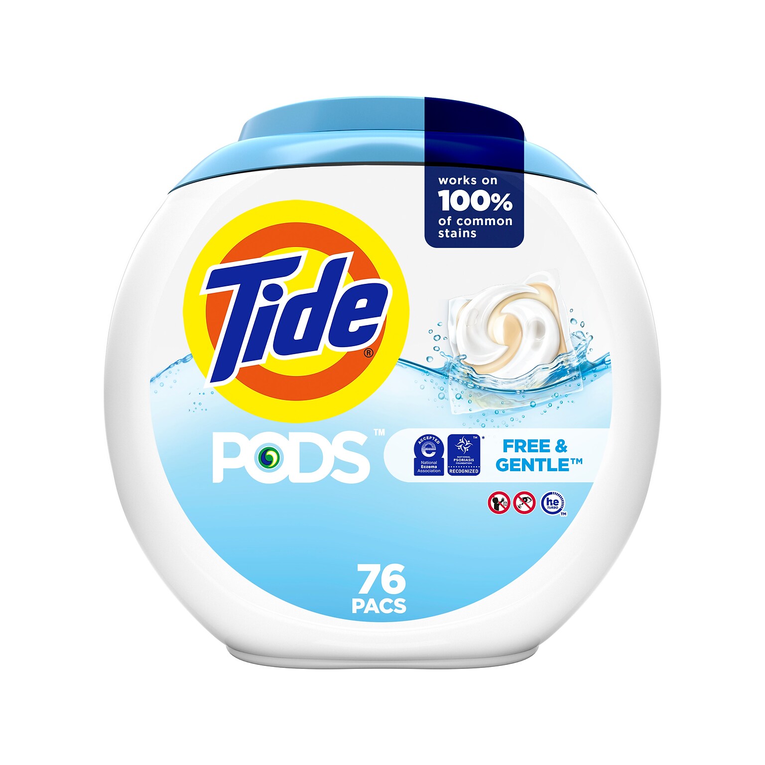 Tide PODS Free & Gentle HE Laundry Detergent Capsules, Coldwater Clean Scent, 63 oz., 76 Capsules/Pack (09488)