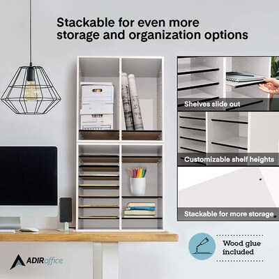 AdirOffice 500 Series 16-Compartment Literature Organizers, 20" x 11.8", White, 2/Pack (500-16-WHI-2PK)