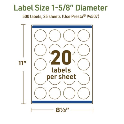 Avery Dissolvable Circle Multipurpose Labels, 1-5/8" Dia., Off-white, 500/Pack (94507)
