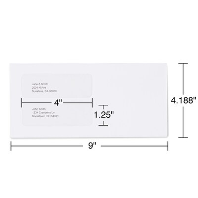 Staples® Gummed Double-Window 4 3/16" x 9" Envelopes for Laser Forms; White 1,000/Box (381911/17045)