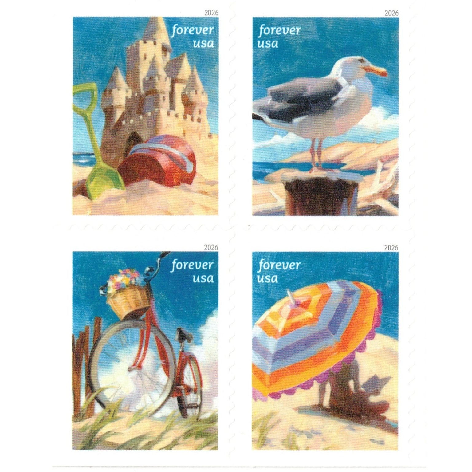USPS A Day at the Beach Forever Stamps, 20 Postage Stamps (FOR-DAYBEACH-20)