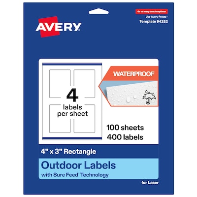 Avery Rectangle Laser Multipurpose Labels, 4 x 3, White, 400/Box (19479399351)