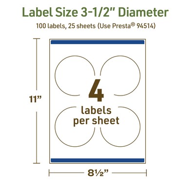 Avery Dissolvable Circle Multipurpose Labels, 3.5" Dia., Off-white, 100/Pack (94514)