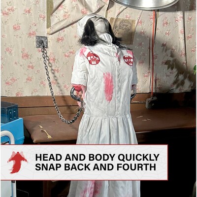Haunted Hill Farm 5.2 ft. Convulsing Nurse Halloween Animatronic by Tekky with Motion-Activated Sounds (HHCONVULNRSE-1FLSA)