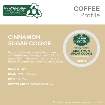 Green Mountain Cinnamon Sugar Cookie Coffee Keurig® K-Cup® Pods, Medium Roast, 24/Box (35814)