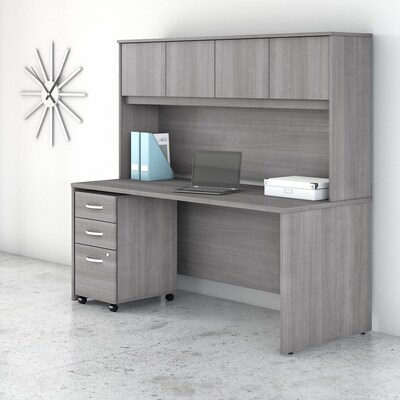Bush Business Furniture Studio C 72"W Office Desk with Hutch and Mobile File Cabinet, Platinum Gray (STC011PGSU)