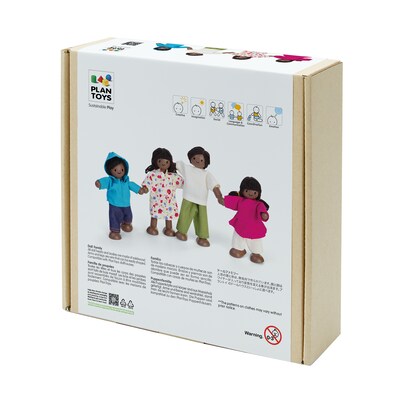 PlanToys Wooden Doll Family, Dark Skin Tone, 4/Set (PTS7416)