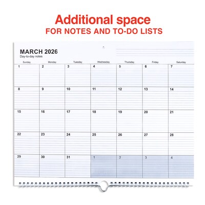 2026 Staples 15" x 12" Monthly Wall Calendar, White/Red/Gray (ST52080-26)