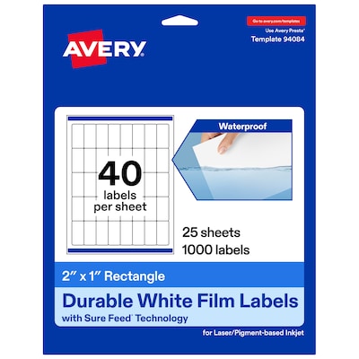 Avery Rectangle Laser/Inkjet Multipurpose Labels, White, 40 Labels/Sheet, 25 Sheets/Pack (19479311252)