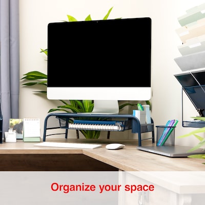 Staples Metal Mesh Monitor Stand, Up to 32" Monitor, Navy Blue (ST63853)