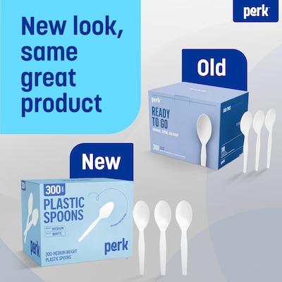 Perk™ Polystyrene Spoon, Medium-Weight, White, 300/Pack (PK56400)