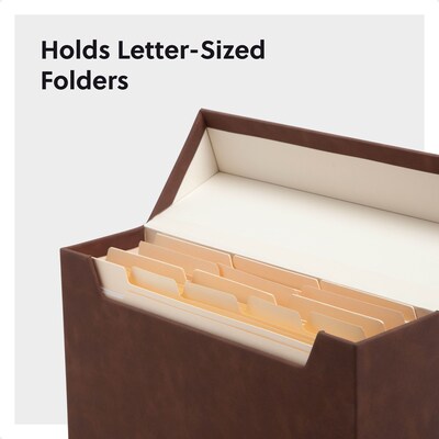 Smead 40% Recycled Vegan Leather File Box Attached Flip Top, 10" x 13", Saddle (70234)
