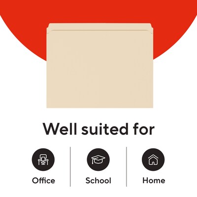 Staples 100% Recycled File Folders, Letter Size, Straight-Cut Tabs, Manila, Eco-Friendly Paper Stock, 100/Box