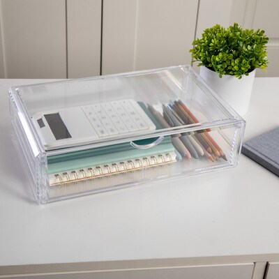 Martha Stewart Brody Plastic Stackable Office Desktop Organizer with Drawer, Clear (BEPB9500CLR)