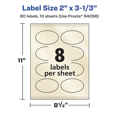 Avery Pearlized Ivory Oval Multipurpose Labels, 2" x 3-1/3", Ivory, 80/Pack (94056)