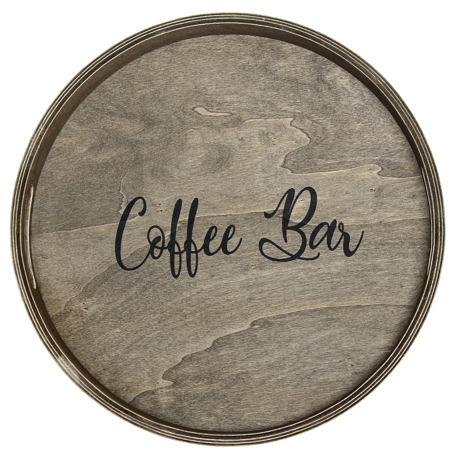 Elegant Designs Coffee Bar Decorative 13.75 Round Wood Serving Tray w/ Handles, Rustic Gray Wash (HG2013-RGC)