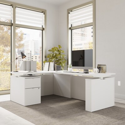 Bush Business Furniture Stratus 60W Electric L-Shaped Adjustable Standing Desk with Cabinet, White (SUT015WH)