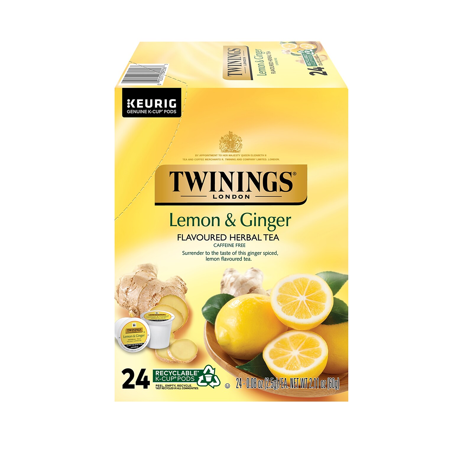 Twinings Lemon & Ginger Herbal Tea, Keurig® KCup® Pods, 24/Box