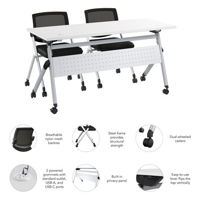 Bush Business Furniture Envision 60"W Foldable Training Room Table with 2 Chairs, White (NVS007WH)