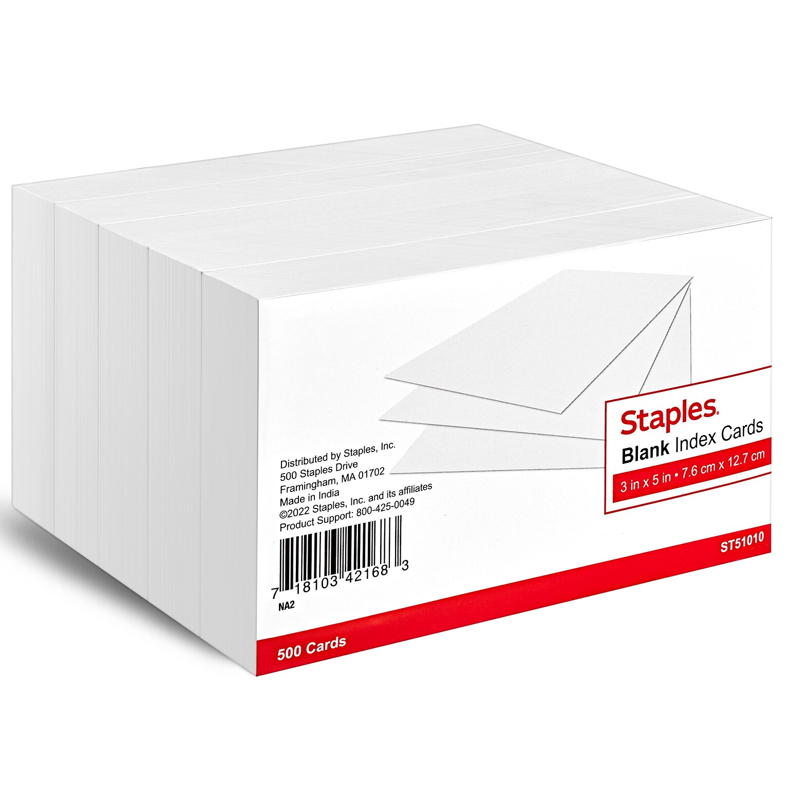 Staples 3 x 5 Index Cards, Blank, White, 500/Pack (TR51010)