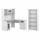 Bush Furniture Cabot 60 L-Shaped Desk with Hutch and 5-Shelf Bookcase, White (CAB011WHN)