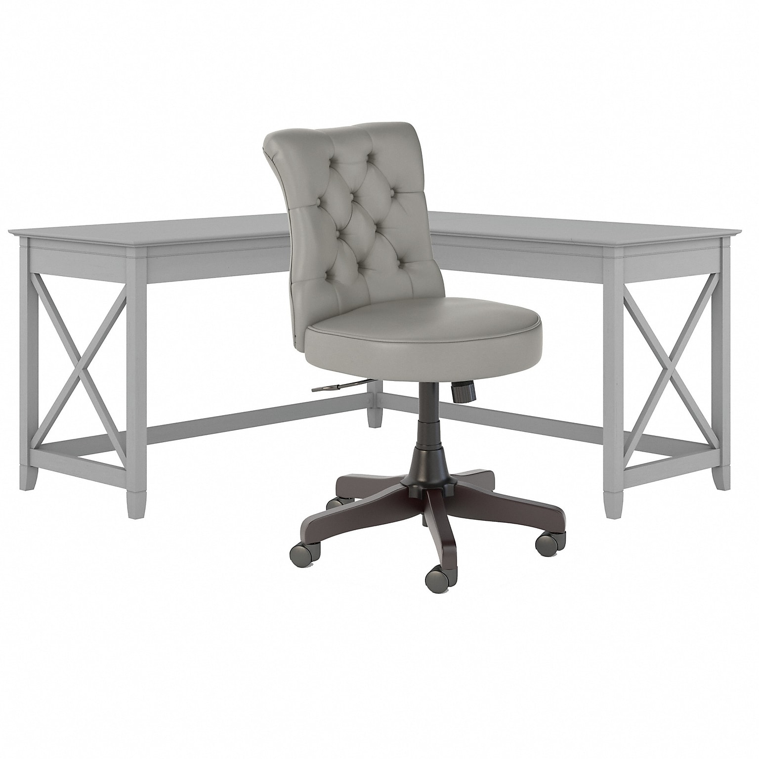 Bush Furniture Key West 60 L-Shaped Desk with Mid-Back Tufted Office Chair, Cape Cod Gray (KWS045CG)