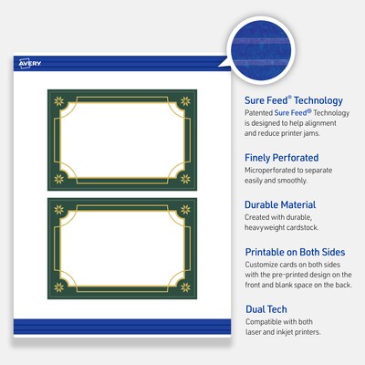Avery Gold-Green Border Matte Blank Card, White, 20/Pack (S00-FDN)
