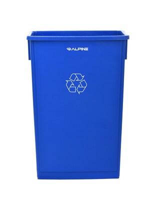 Alpine Industries Polypropylene Recycling Bin with Lid and Dolly, 23 Gallon, Blue (ALP477-BLU3-PKD)