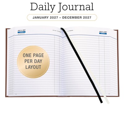 2027 Excello Brands 7.3 x 8.5 Daily Standard Planner, Paperboard Cover, Brown Leather (CD68-CY27-BN-L)
