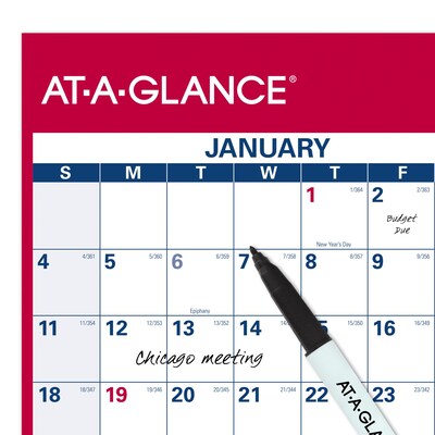2026 AT-A-GLANCE 48" x 32" Yearly Dry Erase Wall Calendar, Reversible, White/Red (PM326-28-26)