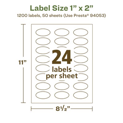 Avery EcoFriendly Laser/Inkjet Oval Multipurpose Labels, 1" x 2", White, 1200/Box (94053)