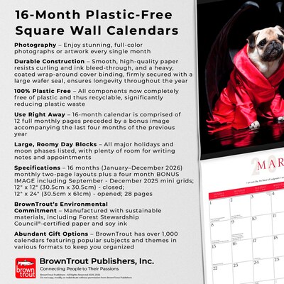 2026 BrownTrout Fantasy Pugs 12" x 12" Monthly Wall Calendar (9798330701865)