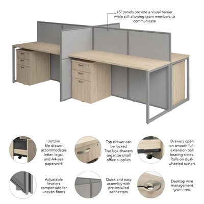 Bush Business Furniture Easy Office 45"H x 119"W 4 Person Back to Back Cubicle Panel Workstation, Natural Elm (EOD660SNE-03K)