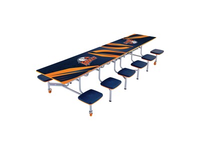 AmTab Rectangular Mobile Cafeteria Table w/ 12 Stools, 30" x 145", Assorted Colors (MST1212)