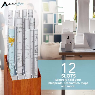 AdirOffice 12-Slot Roll File Box, Walnut, 22"H x 15"W x 12"D, Walnut, 2/Pack (627-2PK)