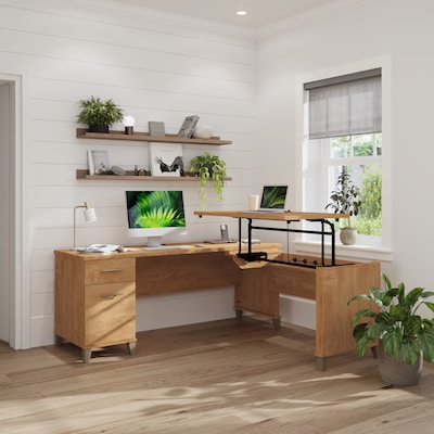 Bush Furniture Somerset 72"W 3 Position Sit to Stand L Shaped Desk, Maple Cross (SET014MC)