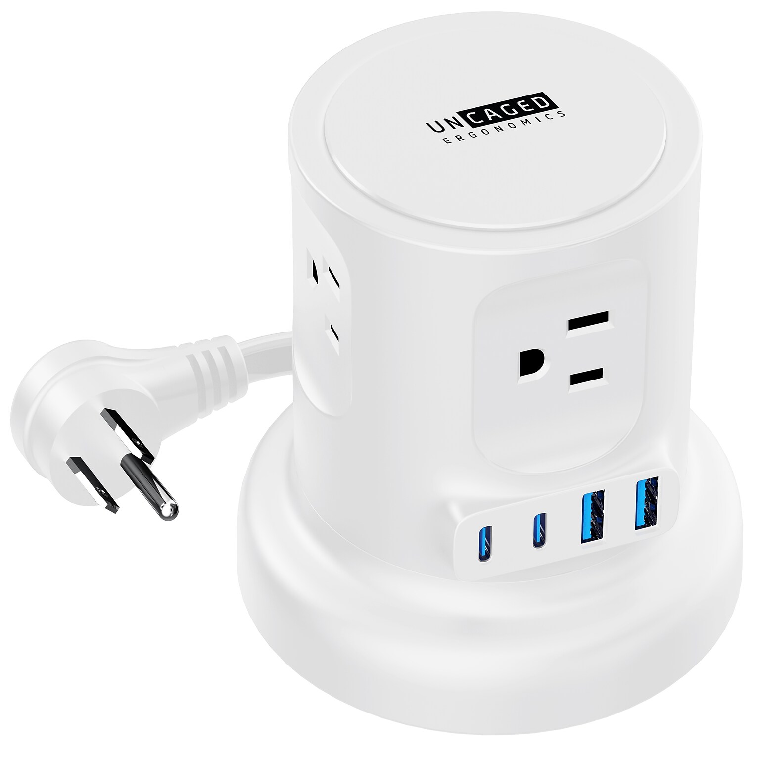 Uncaged Ergonomics Retractable Cube 6 Extension Cord, 4-Outlet, 18 AWG, White (RC-WHITE)