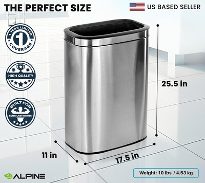 Alpine Industries Stainless Steel Trash Can with Liner, 10.5 Gallon (ALP470-40L)